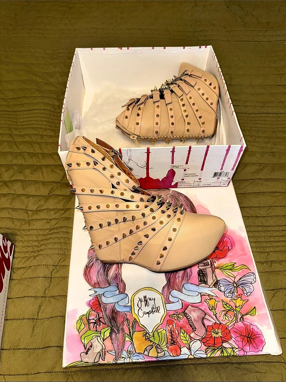 Vintage Jeffrey Campbell Zip-2-Stud
Havana Spike Wedge Heels in Tan & Brown